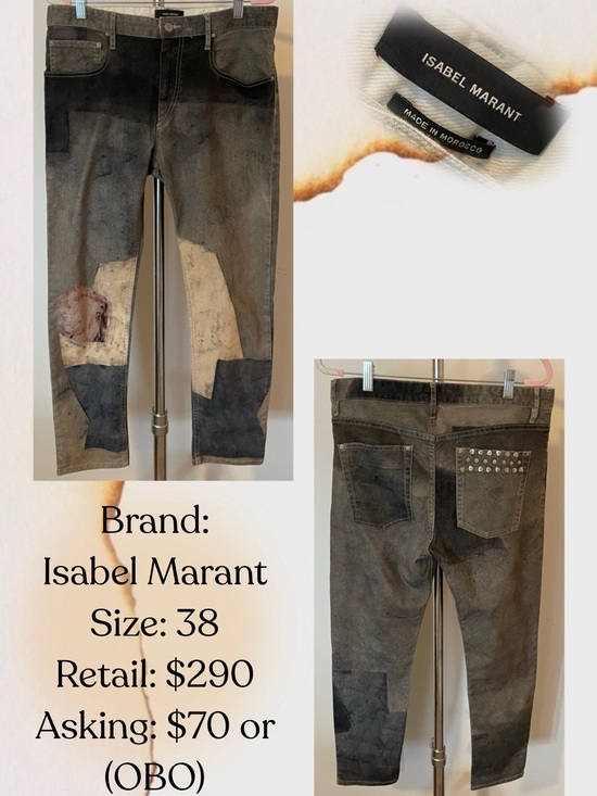 Isabel Marant Denim - Isabel Marant Men's Patchwork Gray Slim Straight Jeans